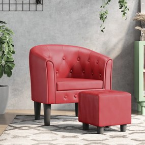 vidaXL Fotoliu tip cuvă cu taburet, roșu vin, piele ecologică