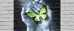 Tablou - Fluture verde în perete (120x50 cm)