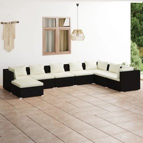 3101855 vidaXL Set mobilier de grădină cu perne, 8 piese, negru, poliratan