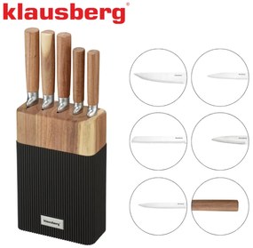 Set cuțite Klausberg KB 7981, 6 piese, Oțel inoxidabil, Suport, Maro/grafit