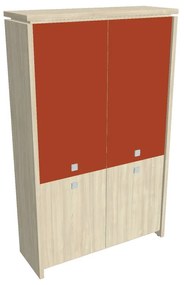 Dulap înalt Verno 128 x 46 x 210 cm, uși combinate, salcâm / portocaliu