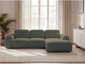 Colțar verde extensibil/cu spațiu de depozitare cu tapițerie din țesătură bouclé (cu colț pe partea dreaptă/cu șezlong) Montaigne – Bobochic Paris