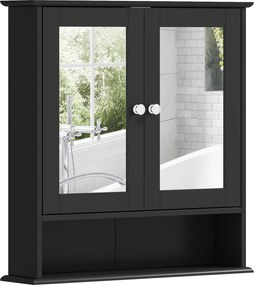 kleankin Dulap de baie cu oglindă Dulap de perete cu 2 uși Raft deschis Raft reglabil 56x13x58cm Negru | Aosom Romania