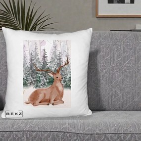Perna Decorativa Ren in Padure Roz Moale, 40x40 cm, Alb Pufos, Husa Detasabila, Perna Inclusa, BEKZ®