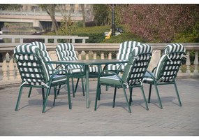 SET MASA CU 6 SCAUNE JARDIN, VERDE/ALB, CADRU METAL, BLAT STICLA SECURIZATA 5 MM