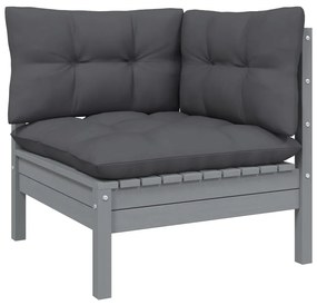 Set mobilier gradina cu perne, 10 piese, gri, lemn de pin Gri, 10