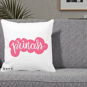 Perna Decorativa Princess Text Roz, 40x40 cm, Alba Mata, Husa Detasabila, Perna Inclusa, BEKZ®