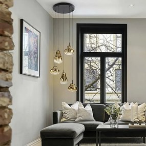 Lustra cu 5 pendule LED design modern Aledis negru/ auriu