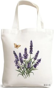 Sacosa de Panza pentru Cumparaturi, Geanta Tote, model Flowers 11 38 x 34.5 cm, Alba, BEKZ®