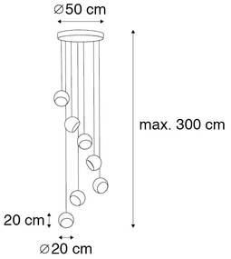 Lampă suspendată neagră cu interior auriu 7 lumini - Crooked Cluster