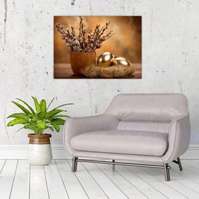 Tablou pe sticlă cu ou și pisicuțe (70x50 cm)