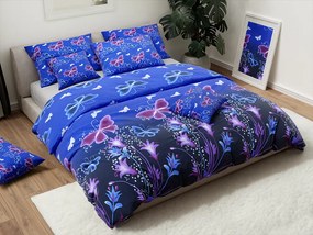 Lenjerie de pat din bumbac VIOLET BUTTERFLY albastru inchis Dimensiune lenjerie de pat: 2 buc 70 x 90 cm | 200 x 220 cm