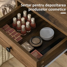 HOMCOM Masa de Machiaj in Stil Industrial, Set Masa de Toaleta cu Taburet si Oglinda de Machiaj, Postatie de Machiaj din Lemn si Metal pentru cameră