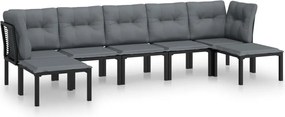 vidaXL Set mobilier de grădină, 7 piese, negru și gri, poliratan