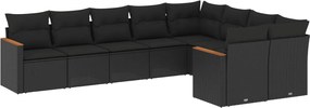vidaXL Set mobilier de grădină cu perne, 9 piese, negru, poliratan