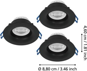 Eglo 902274 - Set 3x spoturi LED încastrate pentru baie SALABATE, 4,9 W, 230 V, Ø 8,8 cm, IP65, negru