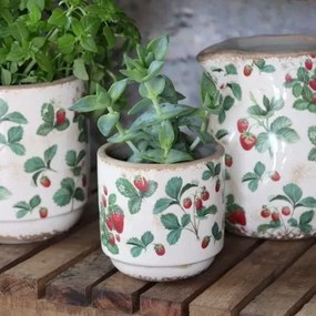 Ghiveci din ceramică crem cu model căpșuni „Fraises”, H10/D10 cm