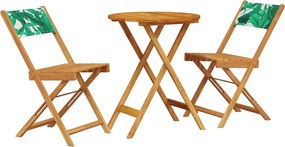 vidaXL Set mobilier bistro, 3 piese, textil model frunze/lemn masiv