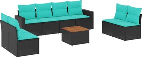 vidaXL Set mobilier de grădină cu perne, 9 piese, negru, poliratan