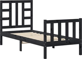 vidaXL Cadru de pat cu tăblie Small Single, negru, lemn masiv