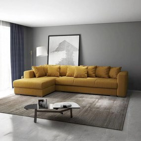 Colțar extensibil dumonde cu ladă de depozitare si sezut confortabil din spuma high-density, Gloria Zoom Mustar 320x183 cm