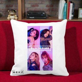 Perna Personalizata K-pop BLACKPINK Poster Colaj 4 Membre Violet Roz, 40x40 cm, Alba Mata, Husa Detasabila, Perna Inclusa, BEKZ®