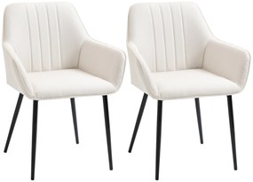 HOMCOM Scaune de Masa Scaune de Vizitator Design scandinav - Set de 2 scaune - Picioare metal negru - Scaun Spatar Brate ergonomici material textil de in Bej | Aosom Romania