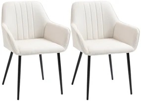 HOMCOM Scaune de Masa Scaune de Vizitator Design scandinav - Set de 2 scaune - Picioare metal negru - Scaun Spatar Brate ergonomici material textil de in Bej | Aosom Romania