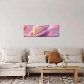 Tablou - Planetă roz (cu ceas) (90x30 cm)