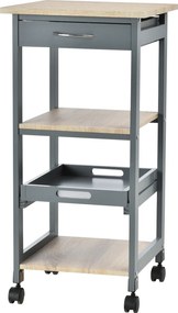 Cărucior de bucătărie Suport pentru alimente cu sertar, 2 rafturi si tavă detașabilă, din lemn 37x37x76cm gri HOMCOM | Aosom Romania