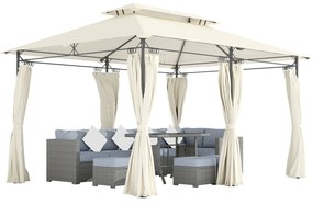 Outsunny Pavilion de Grădină cu Acoperiș Dublu, 397x297x265 cm, Alb Crem | Aosom Romania