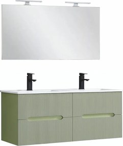 Trent Mobilier de baie 120 cm Lavetă ceramică cu oglindă 60x120 cm verde fistic-verde-olive