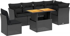 vidaXL Set canapele de grădină cu perne, 7 piese, negru, poliratan