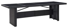 vidaXL Masă de grădină, negru, 240 x 90 x 74 cm, poliratan și sticlă
