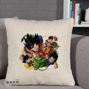 Perna Personalizata Dragon Ball Goku si Shenron Actiune, 40x40 cm, Bej Canapea, Husa Detasabila, Perna Inclusa, BEKZ®