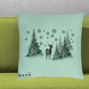Perna Decorativa Ren in Padure Inzapezita, 40x40 cm, Verde Menta, Husa Detasabila, Perna Inclusa, BEKZ®