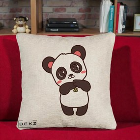 Perna Personalizata Panda Kawaii cu Bambus, 40x40 cm, Bej Canapea, Husa Detasabila, Perna Inclusa, BEKZ®