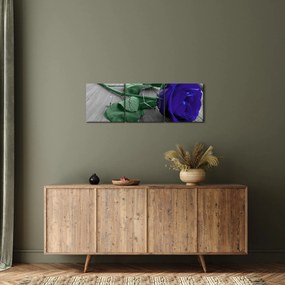 Tablou - Trandafir albastru cu tulpina verde (cu ceas) (90x30 cm)