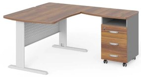 Statie de lucru de colt Manager 140 x 160 cm, dreapta, nuca warmia / gri