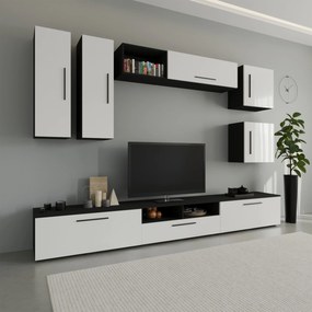 Living Kos haaus V1, Negru/Alb Lucios, MDF, L 285 cm