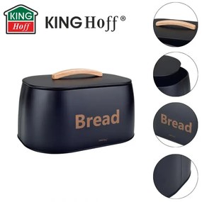 Cutie pentru paine Kinghoff KH 1946, 35 cm, Corp metalic, Maner din lemn, Negru