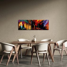 Tablou - Oraș colorat, abstracție (cu ceas) (90x30 cm)