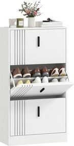 HOMCOM Dulap pentru încălțăminte dulap pantofi cu 3 uși rabatabile 18 perechi capacitate mare din lemn 63 x 24 x 117 cm alb | Aosom Romania