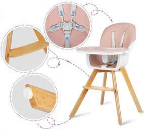 Scaun de masa 3 in 1, cu picioare din lemn, 63 x 58 x 90 cm, Ricokids Lilo 700203 - Roz