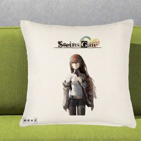 Perna Personalizata Steins Gate Kurisu Makise Anime, 40x40 cm, Crem Reliefat, Husa Detasabila, Perna Inclusa, BEKZ®