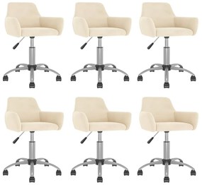 3092696 vidaXL Scaune de sufragerie pivotante 6 buc, crem, catifea