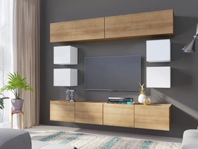 Mobilier living Calabria C16 (Alb + Stejar auriu) (fără iluminat). 1051658