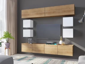 Mobilier living Calabria C16 (Alb + Stejar auriu) (fără iluminat). 1051658