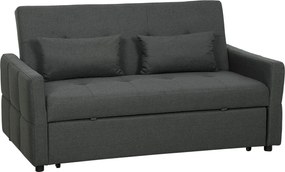 HOMCOM Canapea 2 Locuri Convertibilă în Pat Clic-Clac, cu 2 Perne, din Material Textil, Gri Închis | Aosom Romania