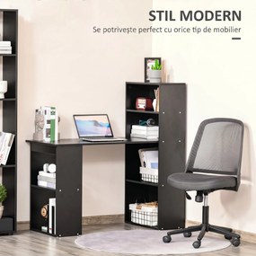 Birou Modern pentru Acasa cu Rafturi de Depozitare pe 6 Niveluri, Masa de Scris cu Raft pentru Carti, Negru HOMCOM | Aosom Romania
